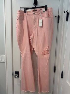 Judy Blue Pastel Pink Distressed Flare Jeans